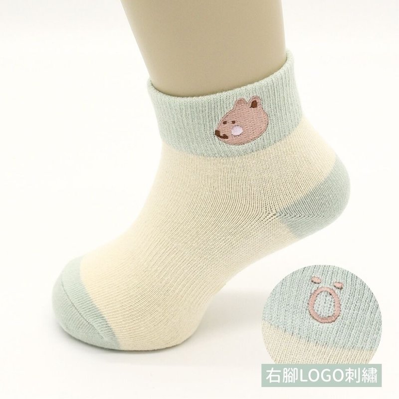 刺繡寬口短襪-松鼠 - 襪 - 棉．麻 綠色