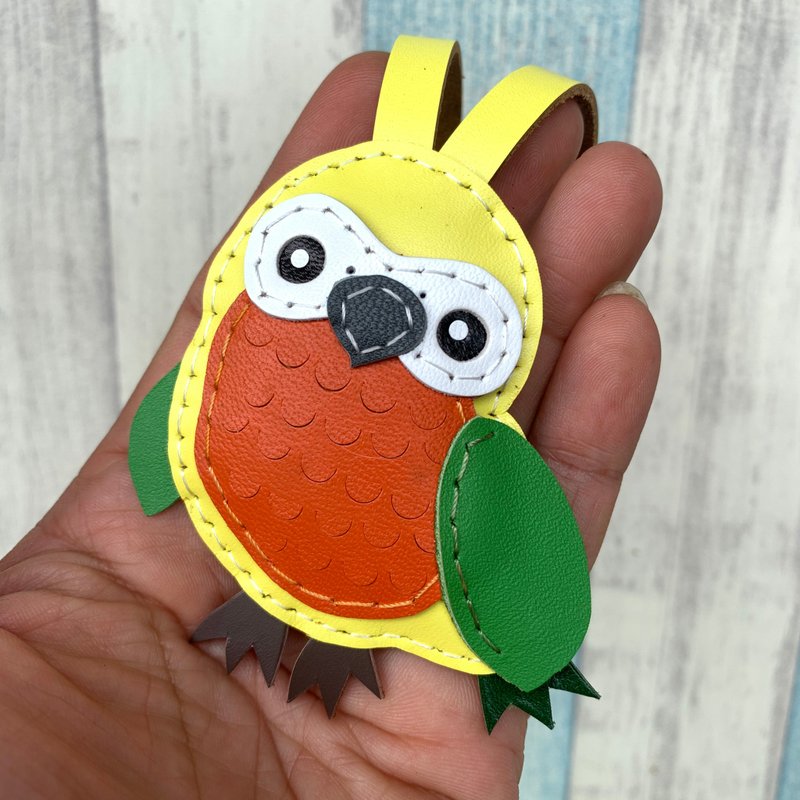療癒小物 黃/綠色 可愛 太陽錐尾鸚鵡 手工皮革 吊飾 小尺寸 - 吊飾/掛飾 - 真皮 黃色