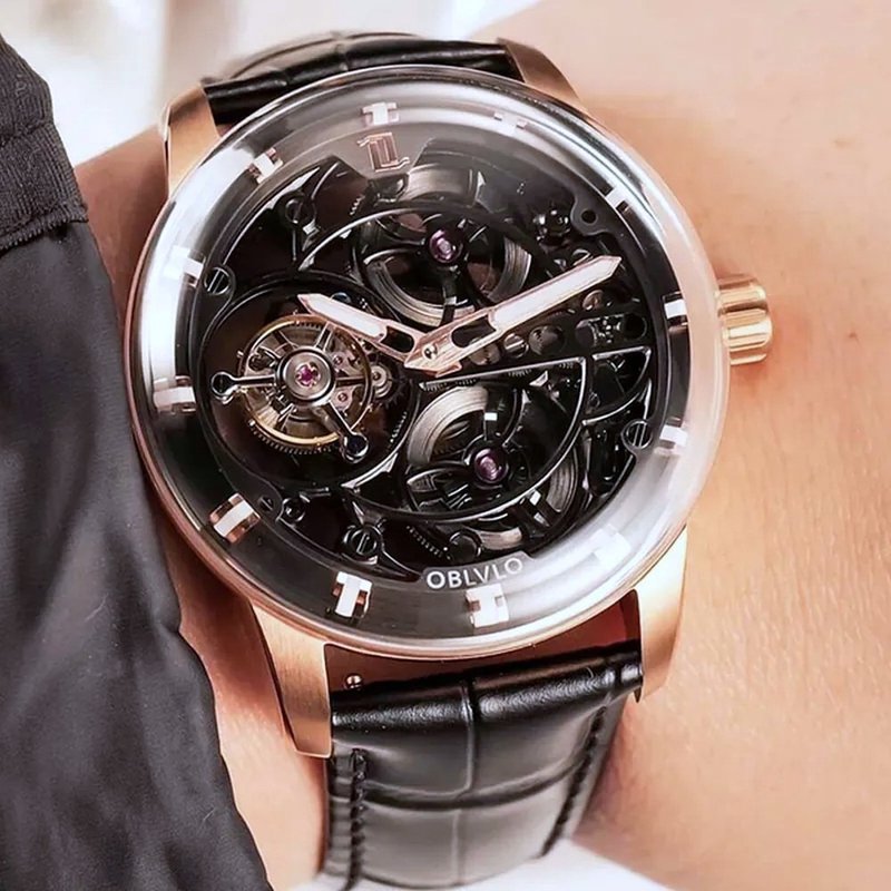 OBLVLO 歐弗洛  穹頂之光立體陀飛輪腕錶-玫瑰金 - 男錶/中性錶 - 不鏽鋼 金色