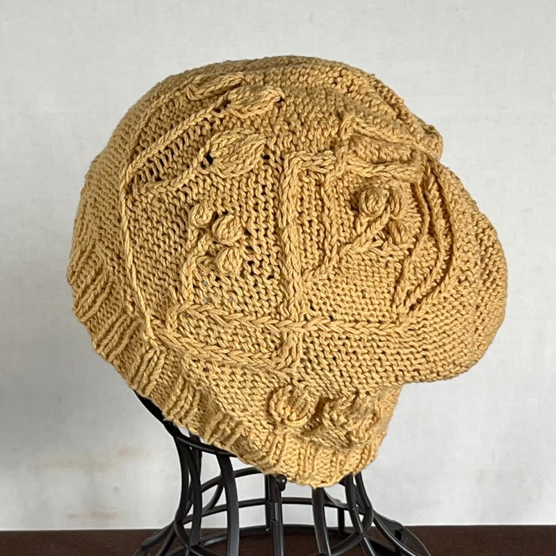 Cotton Beanie Knit Hat - Mustard Yellow - หมวก - ผ้าฝ้าย/ผ้าลินิน สีเหลือง