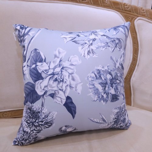 HC CURTAIN HC印花抱枕套 現貨 歐美花版 HC7001-01 靛藍維多利亞花卉 淺藍底