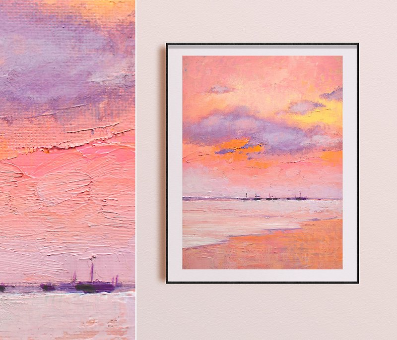 Ocean painting Seaside painting Original art Oil Painting Seascape art Sea paint - Illustration, Painting & Calligraphy - Other Materials Pink