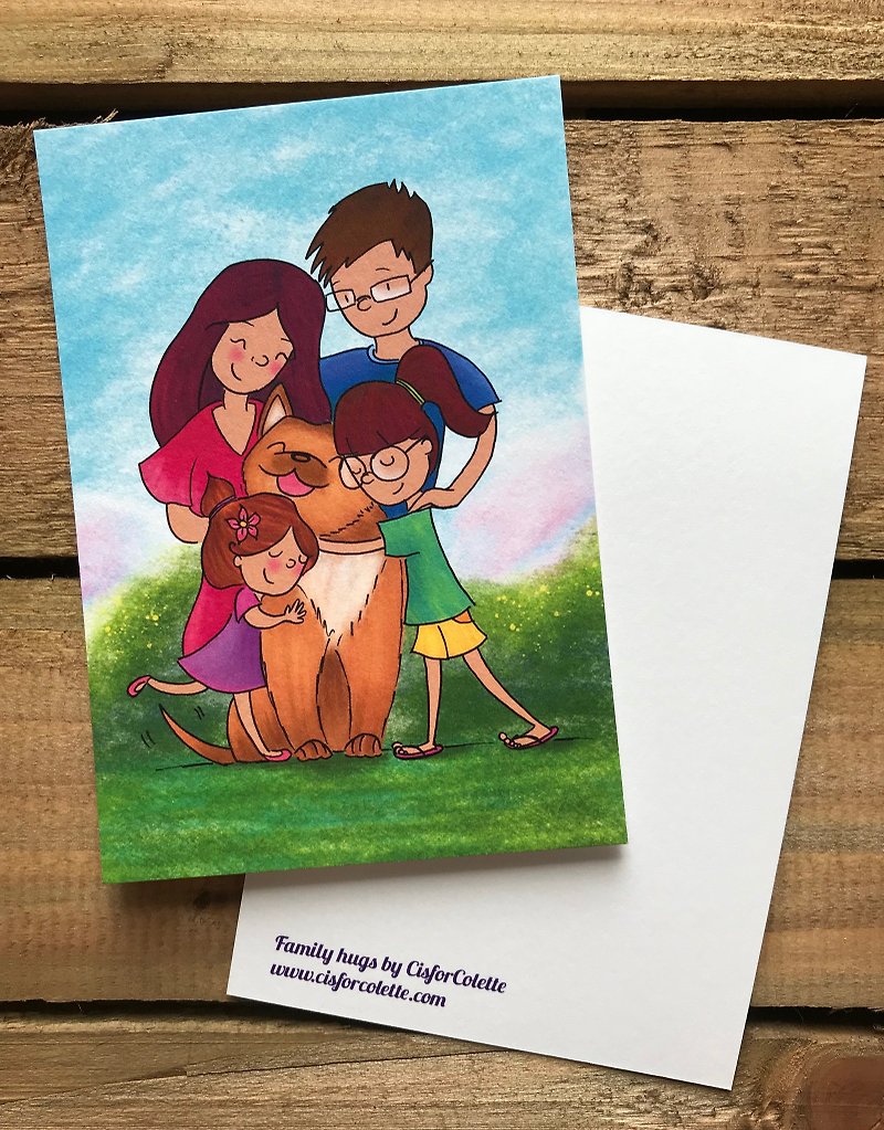 Family hugs postcard - การ์ด/โปสการ์ด - กระดาษ หลากหลายสี