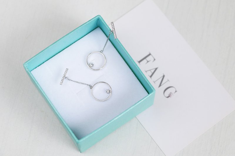 【Tick Tick Geometric Small Diamond Earrings】Dangling Earrings / Sterling Silver - Earrings & Clip-ons - Gemstone White