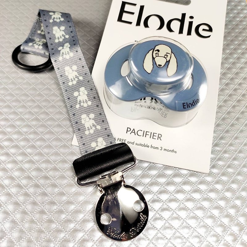 Elodie Details Pacifier + Pacifier clip Set - Rebel Poodle - ขวดนม/จุกนม - ซิลิคอน สีน้ำเงิน