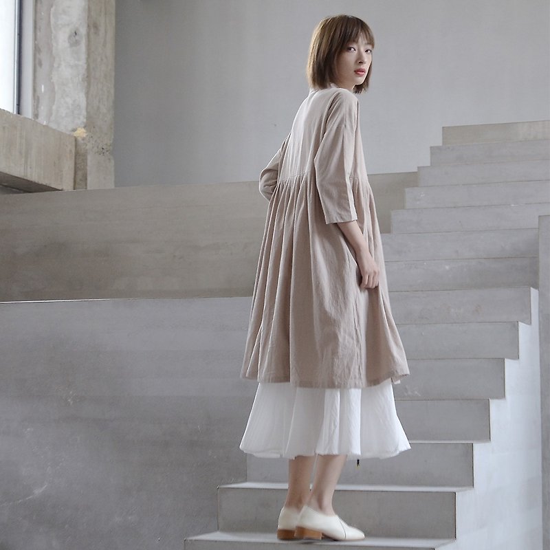 法式復古高腰連衣裙|裙子|棉|獨立品牌|Sora-51 - 洋裝/連身裙 - 棉．麻 