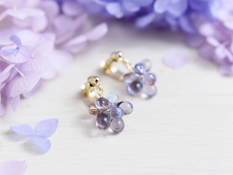 【ピアス・イヤリング】くすみカラー 紫陽花 - 耳環/耳夾/耳骨夾 - 玻璃 紫色