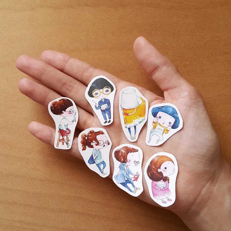 serious 7  watercolor stickers // small // - Stickers - Paper Multicolor