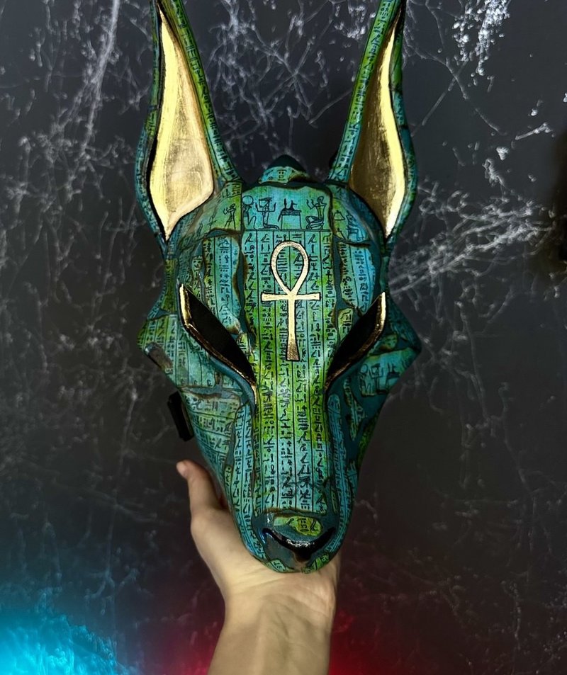 Egyptian Anubis Mask: Blue Jackal Wolf Cosplay Costume, Ancient God Wall Decor, - 口罩/口罩收納套 - 樹脂 藍色