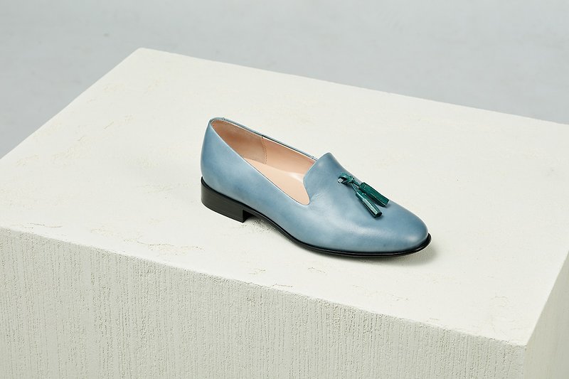 Tassel Loafers - Ink Grey - รองเท้าอ็อกฟอร์ดผู้หญิง - หนังแท้ สีน้ำเงิน