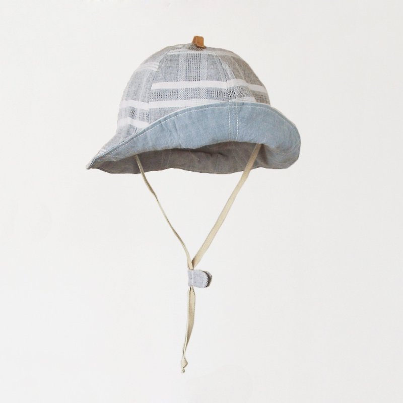 Yarn-dyed Plaid Light Gray Lightweight Children's Sun Hat - หมวกเด็ก - ผ้าฝ้าย/ผ้าลินิน สีเทา