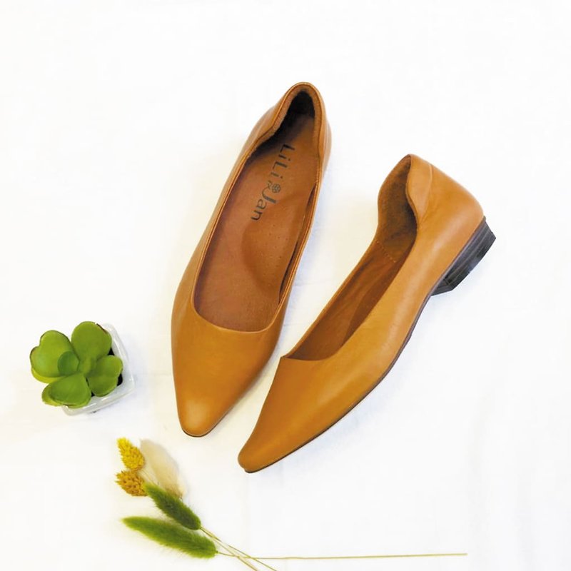 Size Zero [Milan Travel Notes] Benzene dyed oiled leather square-top pointed shoes_Caramel Sweet Pie (23) - Women's Casual Shoes - Genuine Leather Orange