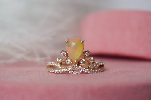roseandmarry Natural Opal Silver925 Ring with Rose gold plated, Crown ring.