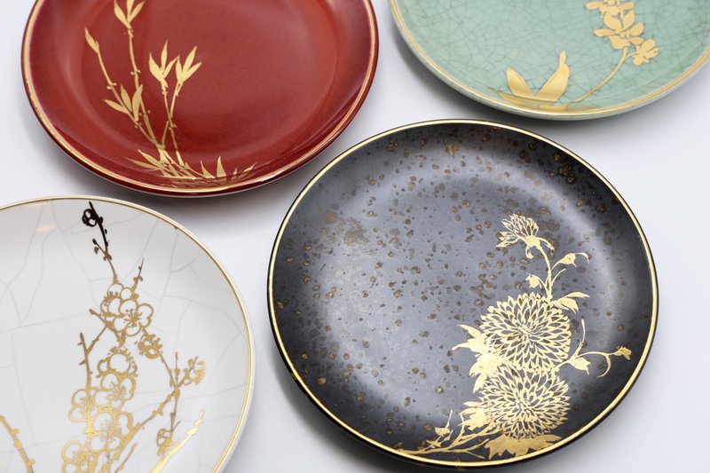 Xiangxuan-Four Seasons Gilded Plate - จานและถาด - เครื่องลายคราม 