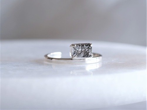 nuna-jewelry Rectangle ring ブラックルチルクォーツ 天然石シルバーリング silver925