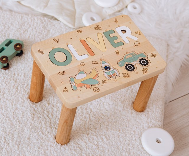 Name Puzzle Stool - Pick Your Design - Pick Your Finish 2024 - First Birthday, Christmas Gift, Educational Gift, Baby Keepsake, Baby Shower