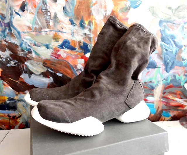 Rick Owens X Adidas Brown Leather Socks Boots High Tops Leather