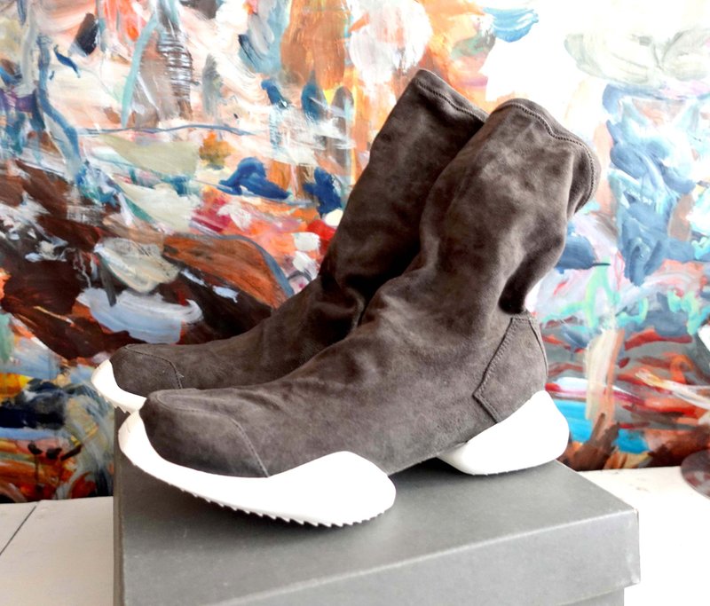 Rick Owens X Adidas 啡色真皮猄皮襪子長靴高筒鞋皮鞋休閒鞋波鞋 - 男運動鞋/球鞋 - 真皮 金色