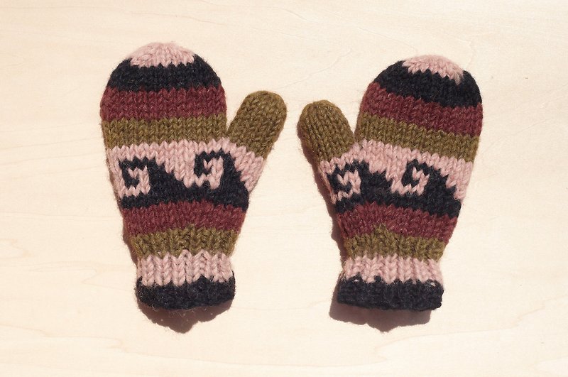 Limited one piece of knitted pure wool warm gloves / children gloves / children gloves / inner bristle gloves / knitted gloves / boxing gloves-earth tone sea wave stripes - ผ้ากันเปื้อน - ขนแกะ หลากหลายสี