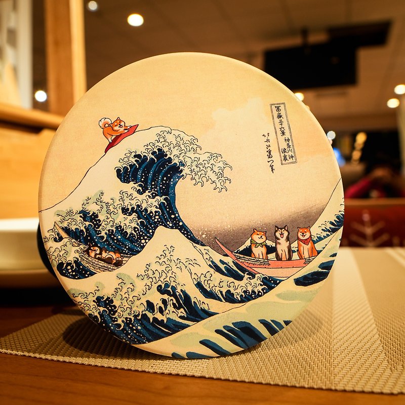 [Ceramic Absorbent Coaster] Kanagawa Surf Cat/Shiba Inu - ที่รองแก้ว - ดินเผา 