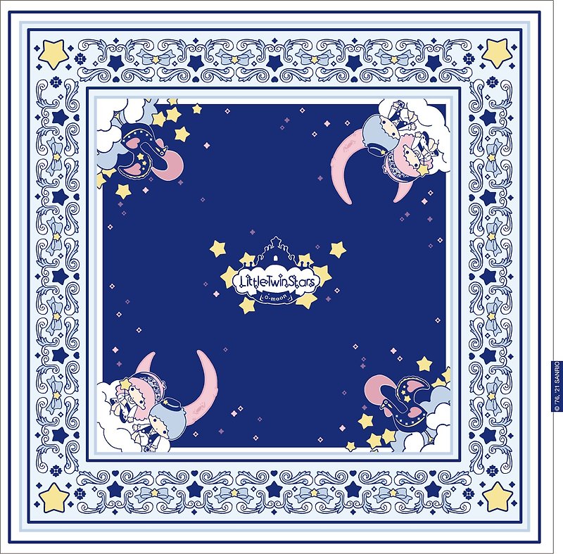 Square scarf silk scarf Little twin stars Macau joint limited edition silk scarf blue - Scarves - Silk Multicolor