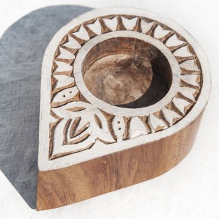 Indian Wooden Candle Holder / Woodcut Candle Holder / Woodcut Seal Holder-Water Drops in Rainy Season Wedding Palace