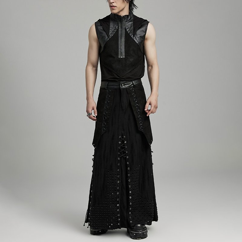 Pagan wizard layered heavy craft war skirt / men's skirt - กระโปรง - วัสดุอื่นๆ สีดำ