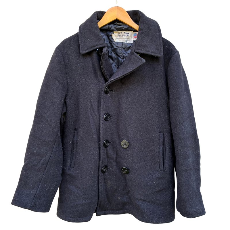 復古 80 年代 Schott NYC 740N 羊毛海軍外套 藏藍色 男款 尺寸 40 - 男夾克/外套 - 羊毛 黑色