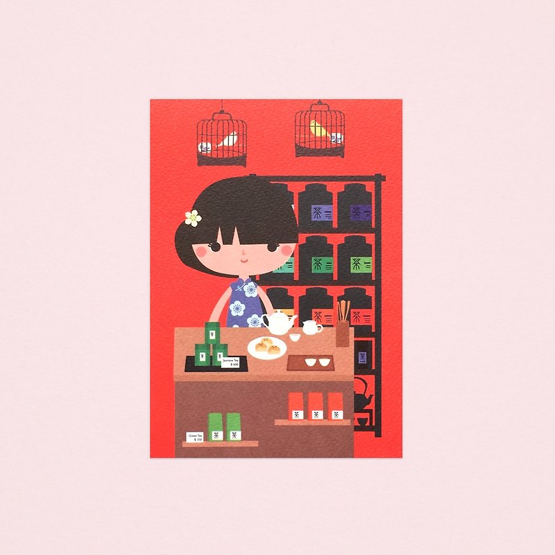 [女孩與她的店] jasmine 的茶店 - 明信片 - 心意卡/卡片 - 紙 紅色