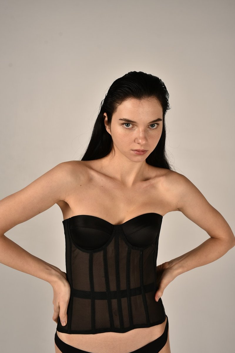 Black Corset with cups, corset with push up, woman corset top, corset - 女上衣/長袖上衣 - 其他材質 黑色