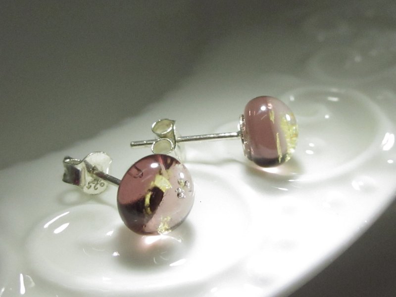 × | Gold Foil Series | × Glass Earrings - STV Pink Purple - ต่างหู - แก้ว สีม่วง