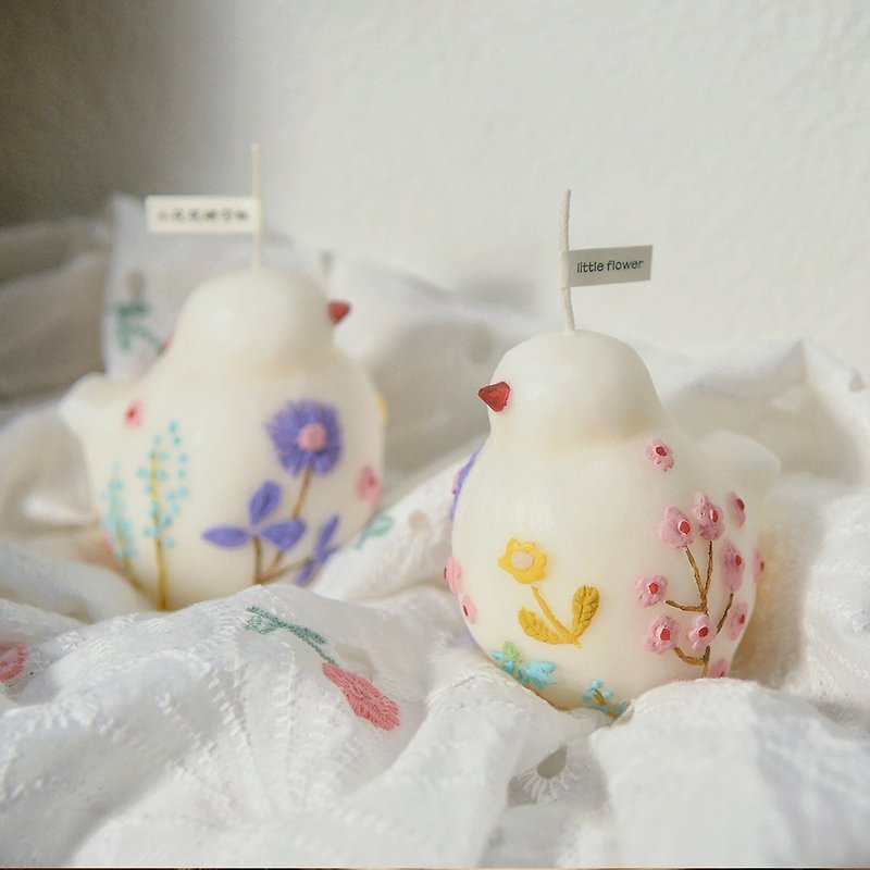 小花小鳥 浮雕雕刻香氛蠟燭 木質東方 手工製 聖誕禮盒 - 香薰蠟燭/燭台 - 蠟 多色