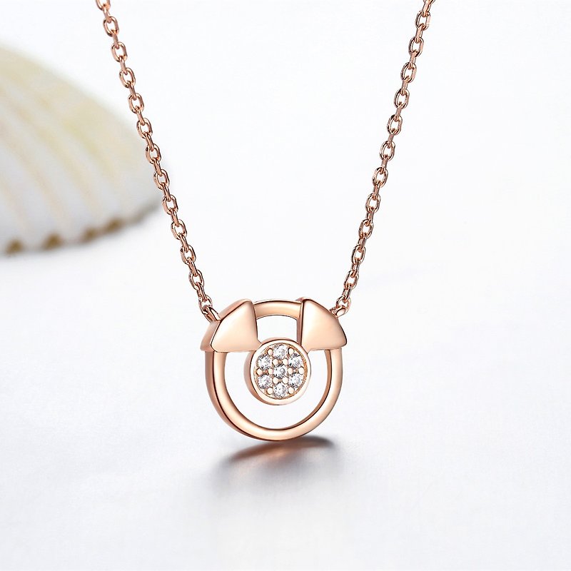 Ting original products refined Pig cute chubby girl zodiac animal year of pure Silver simple necklace New Year gift - สร้อยคอ - เงินแท้ สีทอง