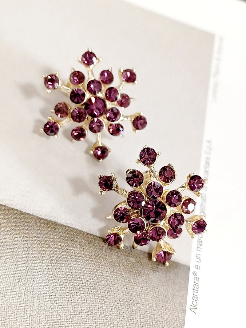 vintage jewelry elegant gypsophila purple rhine clip-on earrings - ต่างหู - โลหะ 