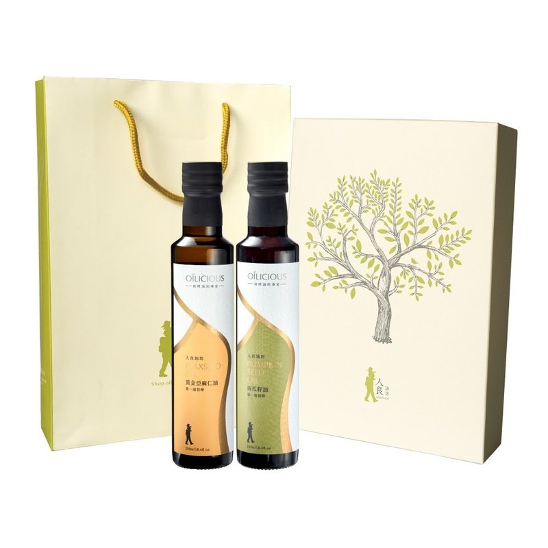 Renliang Oil Factory's first cold-pressed virgin oil for health and popular double gift box (pumpkin seed oil + linseed oil) - Sauces & Condiments - Fresh Ingredients Orange