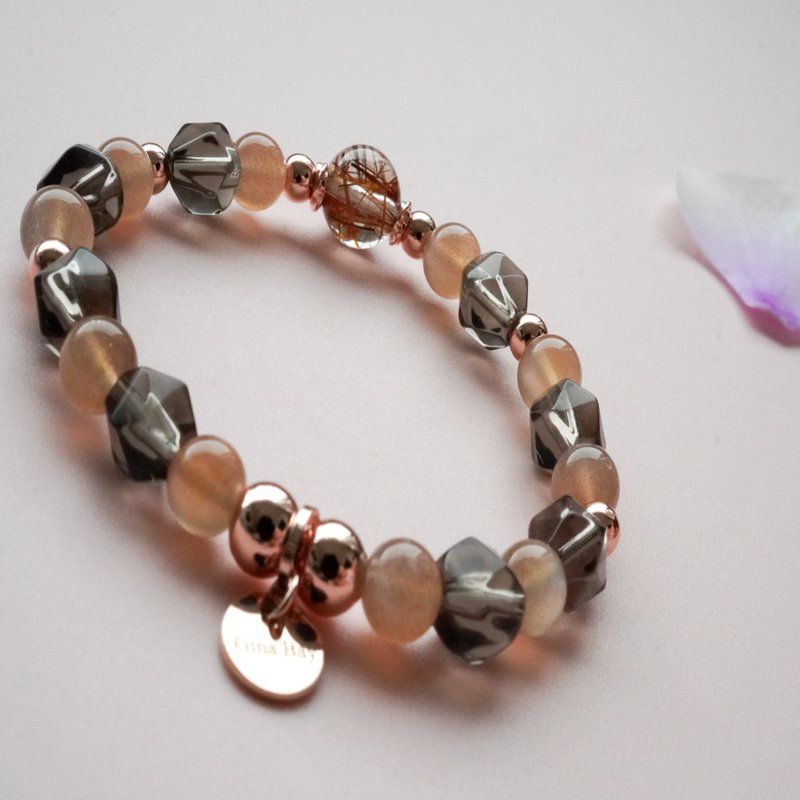 Copper Quarts Rutilated sunstone citrine bracelet - สร้อยข้อมือ - คริสตัล หลากหลายสี