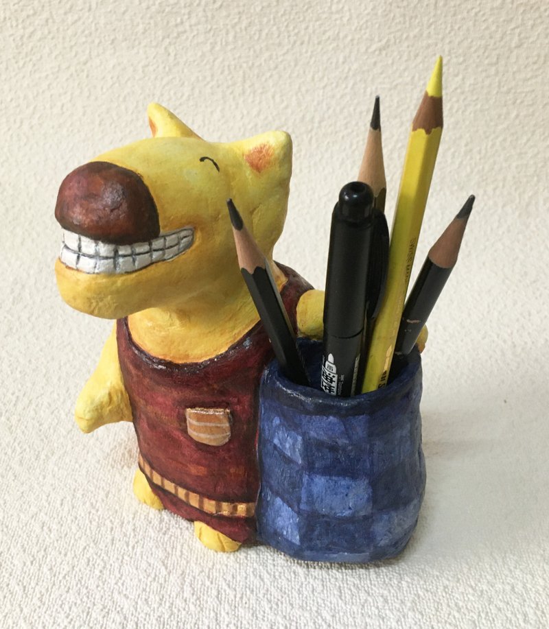 Handcraft doll for pencil and pen / Mr. Smile dog - 擺飾/家飾品 - 環保材質 黃色