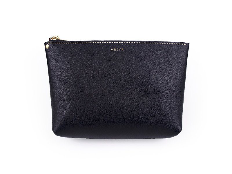 [ALRAN]｜Cosmetic Pouch [L]｜Zipper Toiletry Makeup Bag - Toiletry Bags & Pouches - Genuine Leather Black