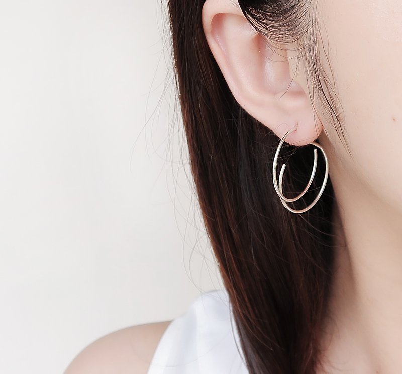 925純銀 光圈C型 輕耳飾 耳環 或 耳夾 - 耳環/耳夾 - 純銀 白色