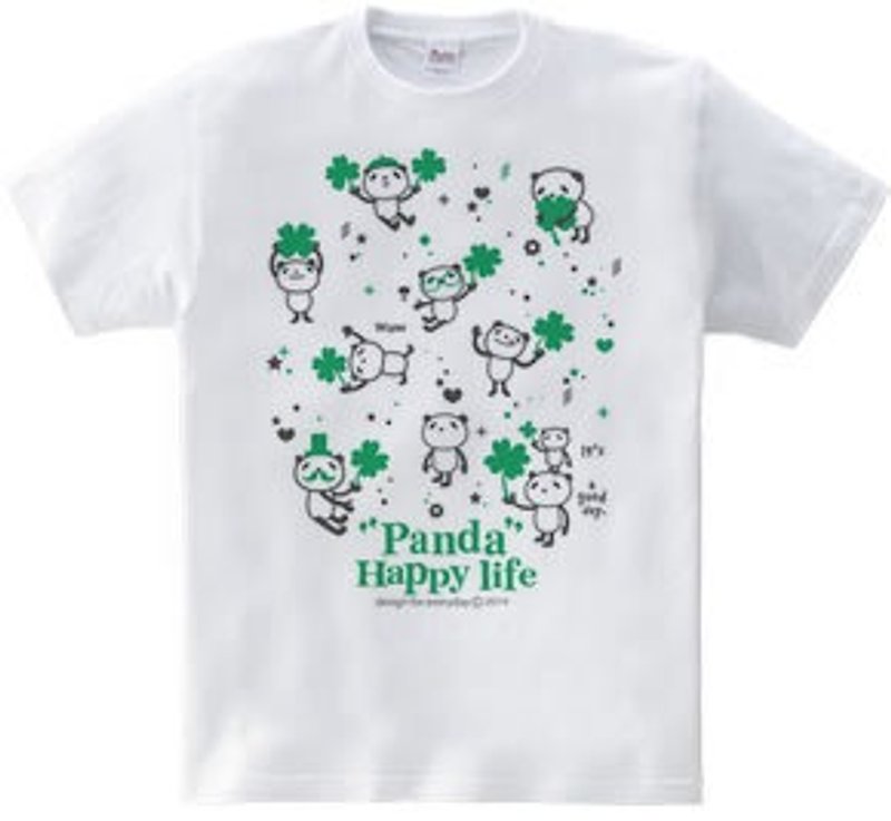 パンダとクローバー【両面】  150.160（WomanM.L）Tシャツ【受注生産品】 - Tシャツ - コットン・麻 ホワイト
