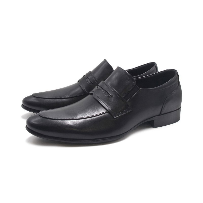 PQ loafer blue base glossy round pointed loafer leather shoes for men - black - Men's Leather Shoes - Genuine Leather 