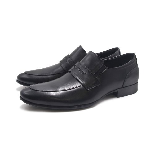 米蘭皮鞋Milano PQ loafer藍底光澤圓尖頭樂福皮鞋 男鞋-黑色