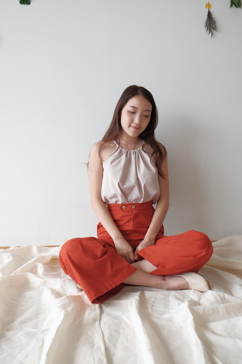 MAKROOD - cotton high waist trousers (red) - กางเกงขายาว - ผ้าฝ้าย/ผ้าลินิน สีแดง