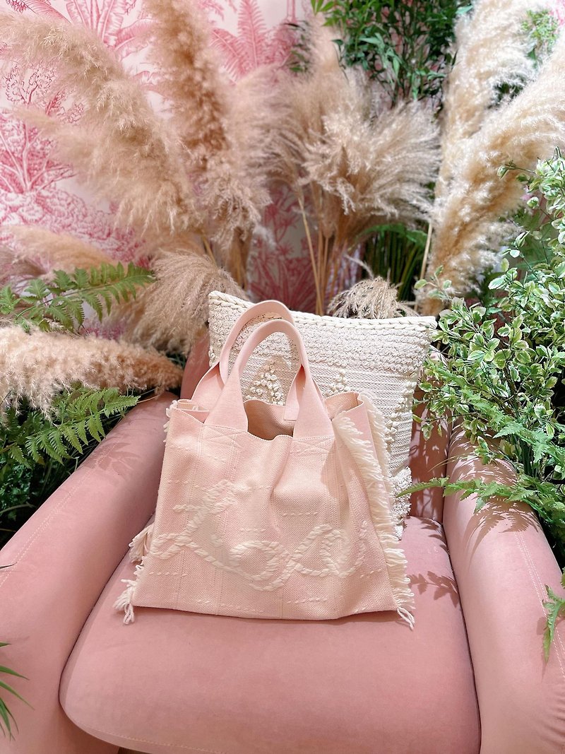 Sakura Inlay tote bag - กระเป๋าแมสเซนเจอร์ - ผ้าฝ้าย/ผ้าลินิน สึชมพู