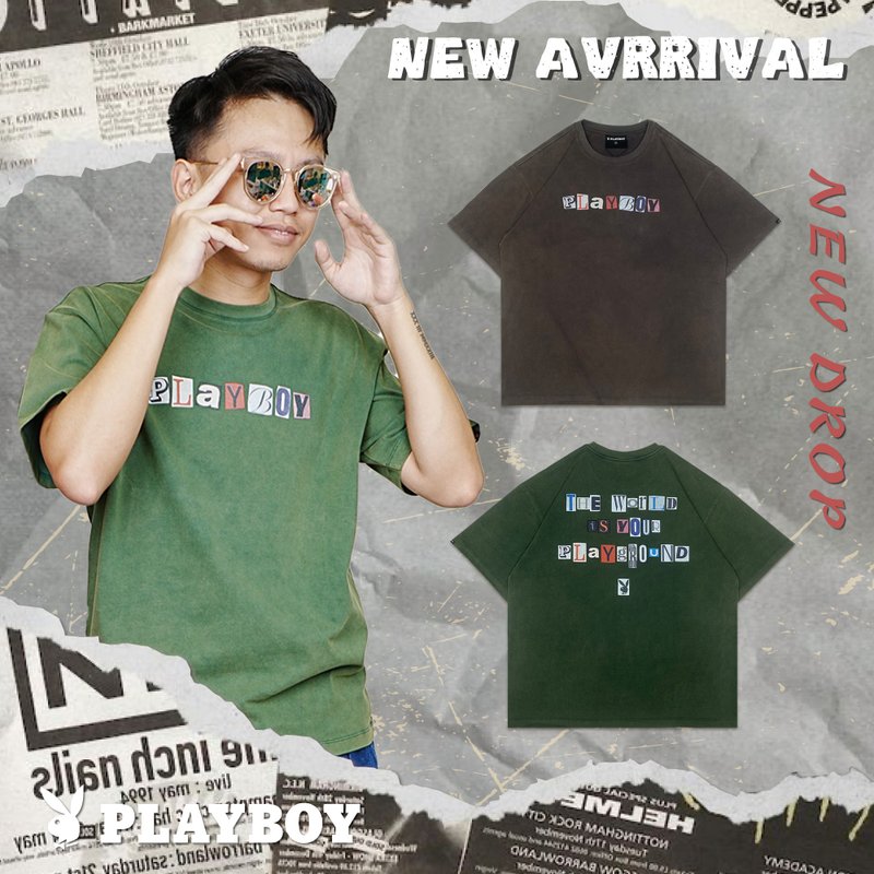 Hate Monday'' X PLAYBOY - TEE短袖上衣(PBHM-SS24T42) - 帽T/大學T - 棉．麻 銀色