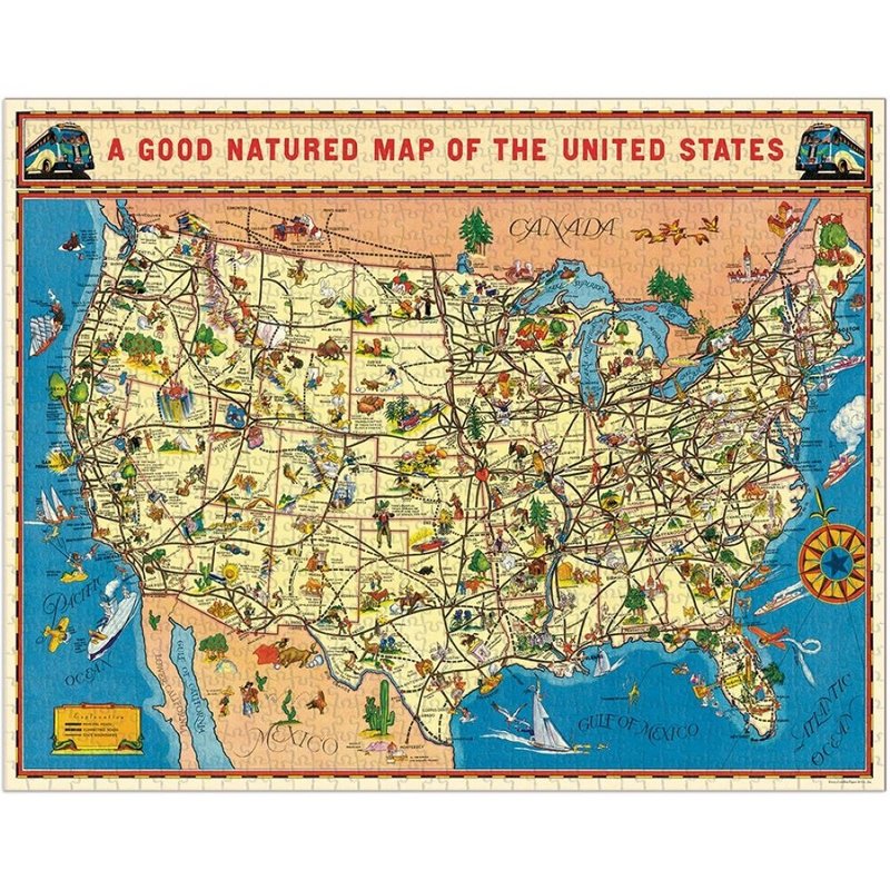 Cavallini & Co. Round Can 1000 Piece Jigsaw Puzzle_United States Map - Puzzles - Paper Multicolor