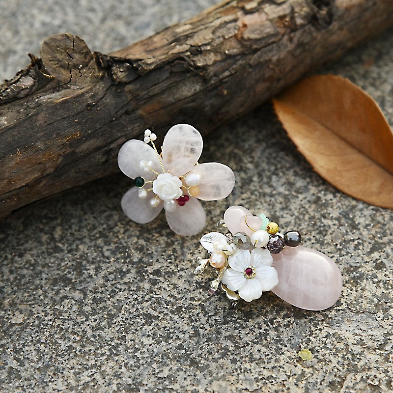 Baroque Pearl Brooch Twin Flower Brooch Japanese Style Brooch Handmade Customize - Brooches - Pearl 