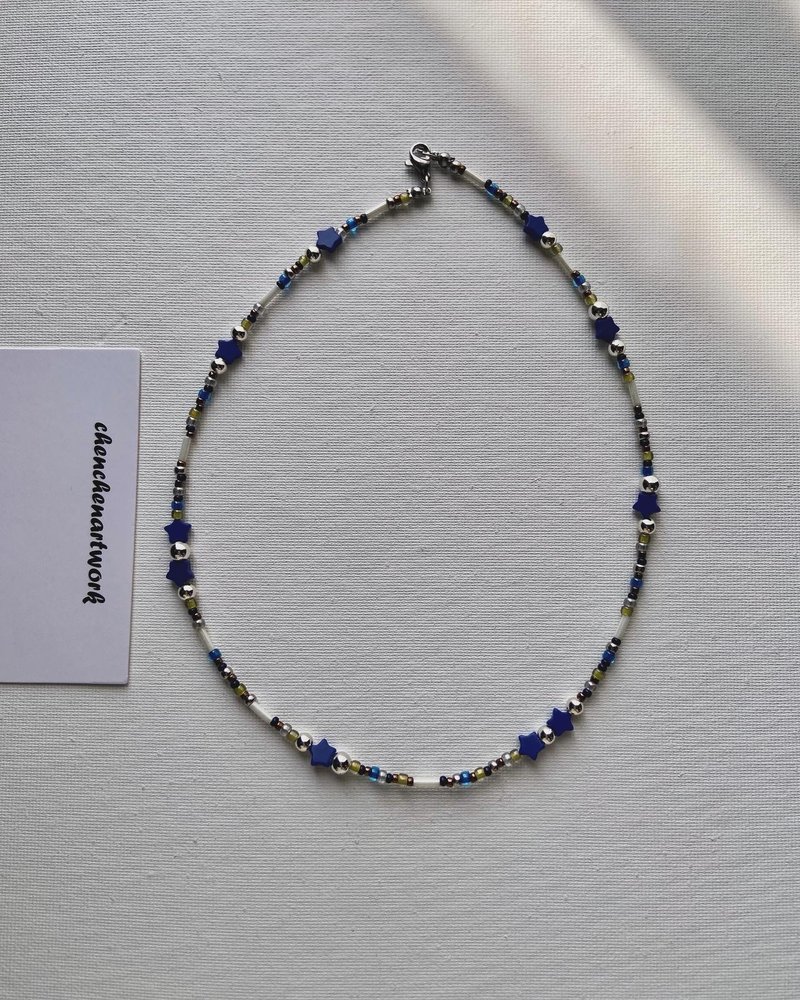 Star Starry Sky Starry Sea Y2K Star Necklace Beaded Necklace - Necklaces - Other Materials Blue