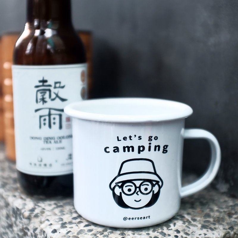 [Taiwan free shipping 24 hours fast shipping] camping women's cup enamel camping with hand pouch - Cups - Enamel White