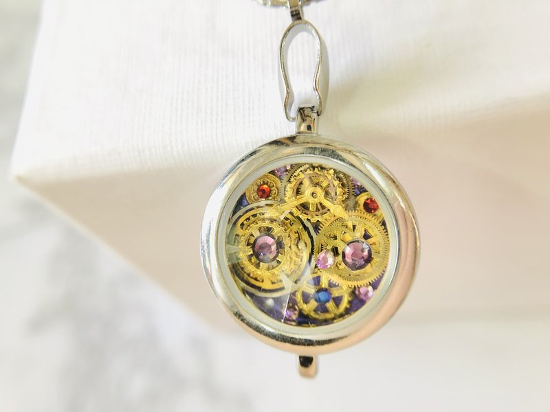 Steampunk Style Watch Movement parts with Swarovski crystal Necklace - Necklaces - Other Metals Purple